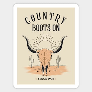 bull skull country boots on western desert Magnet